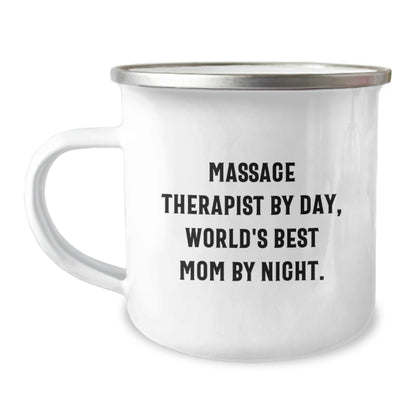 Funny Massage Therapist Gifts for Her, Unique Camping Mug for Christmas, 'Massage Therapist By Day, World's Best Mom By Night.' - Image 1