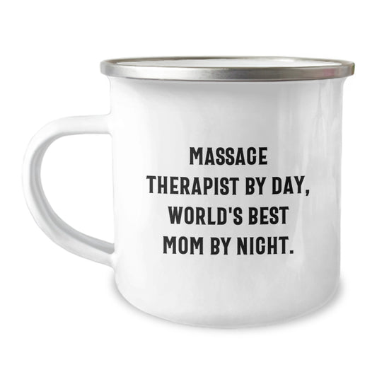 Funny Massage Therapist Gifts for Her, Unique Camping Mug for Christmas, 'Massage Therapist By Day, World's Best Mom By Night.' - Image 1