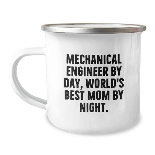 Funny Mechanical Engineer Gifts for Men from World's Best Mom, 'Mechanical Engineer By Day, World's Best Mom By Night' Camping Mug for Christmas - Image 1