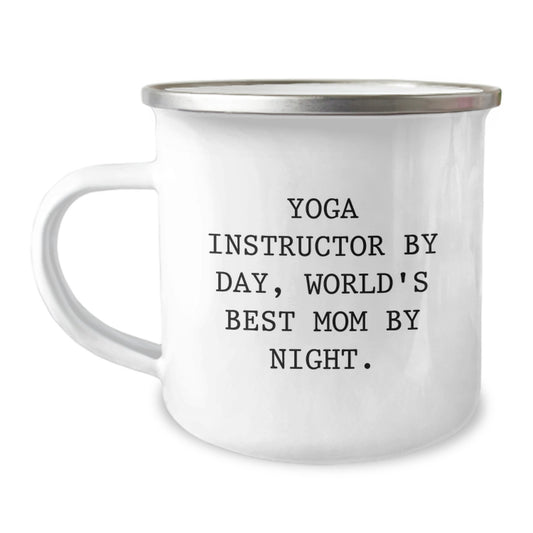 Funny Yoga Instructor Gifts from Mom - Camping Mug for Yoga Instructor By Day, World's Best Mom By Night - Image 1