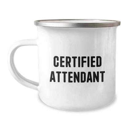 Funny Certified Attendant Gifts from Friends for Birthday - Camping Mug, 12 oz Stainless Steel with Enamel Finish, Quote: 'Life's an Adventure' - Gift for Attendant - Image 1