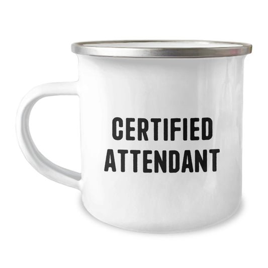 Funny Certified Attendant Gifts from Friends for Birthday - Camping Mug, 12 oz Stainless Steel with Enamel Finish, Quote: 'Life's an Adventure' - Gift for Attendant - Image 1