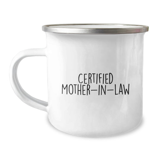 Funny Mom-in-law Gifts for Her from You - Valentine's Unique Camping Mugs with Certified Mom-in-law Quote, 12 oz Stainless Steel - Image 1