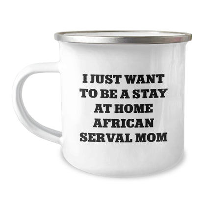 African Serval Cat Camping Mug for Mom Funny Valentine's Gift from Friends - Image 1
