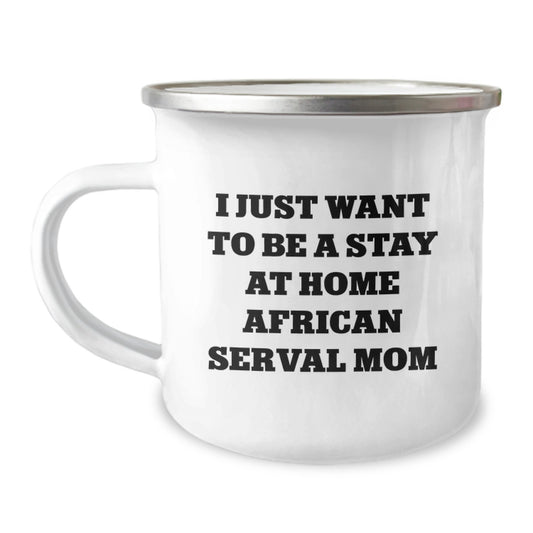 African Serval Cat Camping Mug for Mom Funny Valentine's Gift from Friends - Image 1