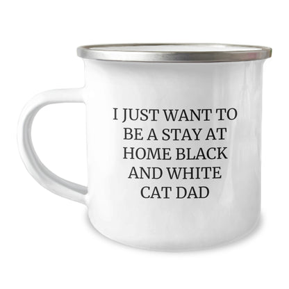 Funny Black and White Cat Gifts for Black and White Cat Dad, Camping Mug - I Just Want To Be A Stay At Home Black And White Cat Dad - Image 1