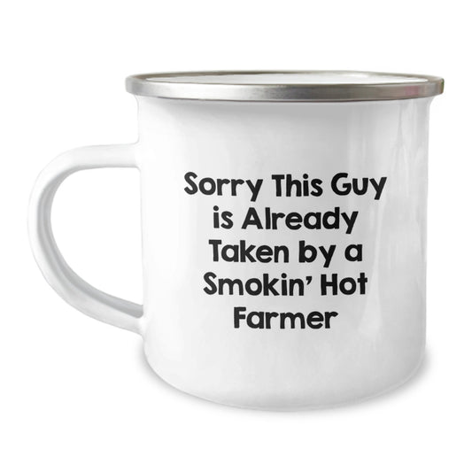 Funny Farmer Gifts - 'Sorry This Guy Is Already Taken' Camping Mug for Birthday - Gifts from Men to Farmer Friends - Image 1