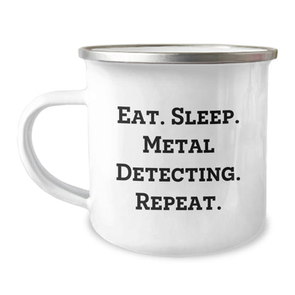 Funny Metal Detecting Gifts for Men - Eat. Sleep. Metal Detecting. Repeat. Camping Mug for Birthday from Friends - Image 1