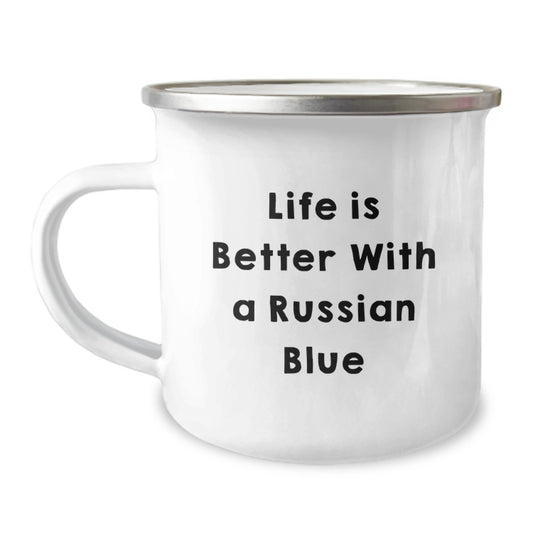 Funny Russian Blue Cat Gifts, Life Is Better With A Russian Blue, Graduation Unique Gifts from Family to Friends - Camping Mug - Image 1