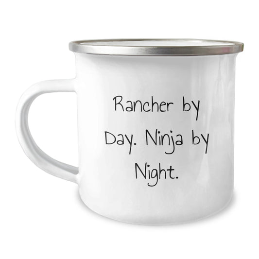 Rancher Gifts from Men - Camping Mug, Funny Quote 'Rancher By Day. Ninja By Night.' for Christmas Unique Gifts - Image 1