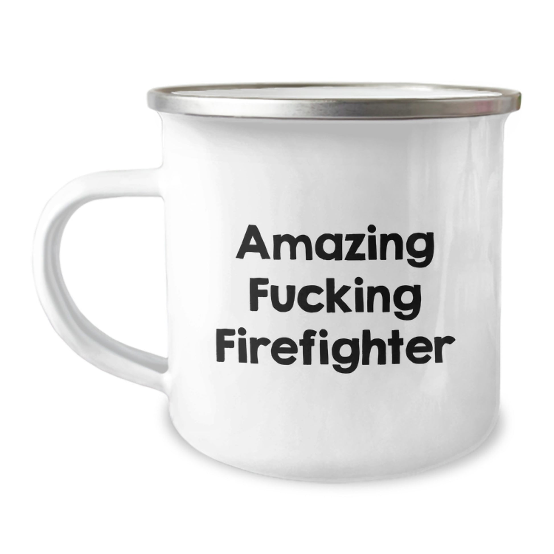 Funny Firefighter Gift for Men, 'Amazing F--king Firefighter' Enamel Camping Mug, Christmas Unique Gifts from Friends to Firefighter - Image 1