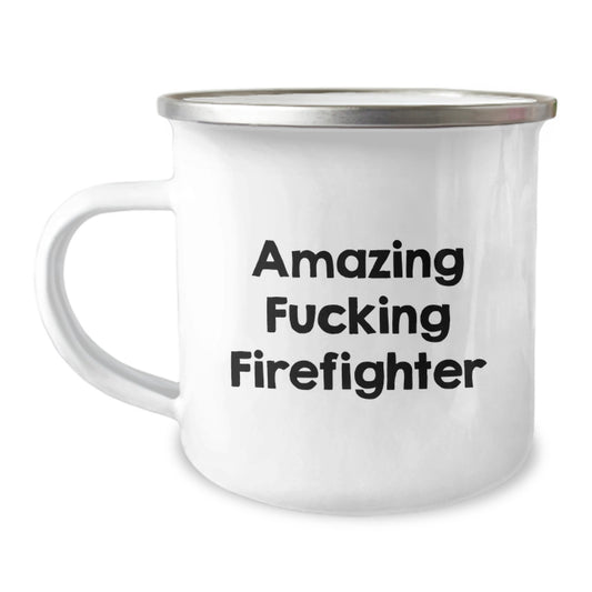 Funny Firefighter Gift for Men, 'Amazing F--king Firefighter' Enamel Camping Mug, Christmas Unique Gifts from Friends to Firefighter - Image 1