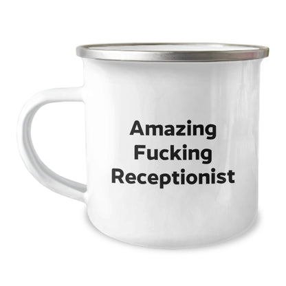 Funny Receptionist Gifts, 'Amazing F--king Receptionist' Quote, Stainless Steel Camping Mug for Men Women Friends Family, Unique Christmas Unique Gifts for Receptionist, Gifts from Men to Friends - Image 1