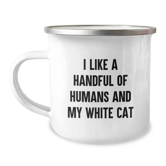 Funny White Cat Camping Mug Gifts from Friends for White Cat Lovers - Christmas Unique Mugs for White Cat Enthusiasts - Image 1