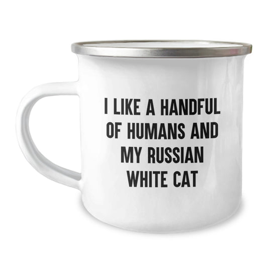 Russian White Cat Lover Gifts from Friends Funny Camping Mug for Christmas Unique Presents - Image 1