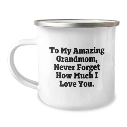 Funny Grandmom Gifts for Her - Christmas Unique Gifts from Men - 'To My Amazing Grandmom, Never Forget How Much I Love You.' Stainless Steel Camping Mug for Women - Image 1