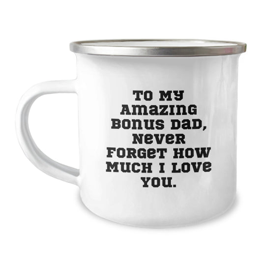 Funny Bonus Dad Gifts for Him Christmas Unique Mugs from Family to Son's Father, 'To My Amazing Bonus Dad, Never Forget How Much I Love You.' - Image 1