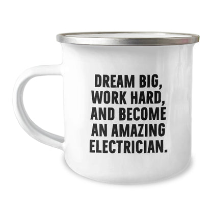 Inspirational Electrician Gifts for Men - Christmas Unique Presents from Family - Funny 'Dream Big, Work Hard' Camping Mug - Image 1
