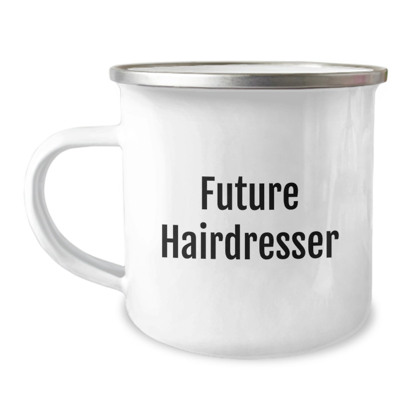 Funny Hairdresser Gifts for Men - Christmas Unique Gifts from Friends, Funny 'Future Hairdresser' Quote Camping Mug, 12 oz Stainless Steel with Enamel Finish - Image 1
