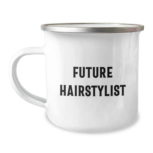 Gifts from Friends for Future Hairstylist, Funny Camping Mug for Christmas Unique Gifts, Inspirational Quote on Stainless Steel Mug - Image 1