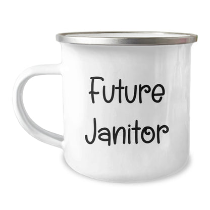 Funny Janitor Gifts for Christmas - Gifts from Men to Janitor Friends - Future Janitor Quote on Camping Mug - Image 1