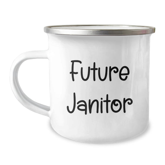 Funny Janitor Gifts for Christmas - Gifts from Men to Janitor Friends - Future Janitor Quote on Camping Mug - Image 1