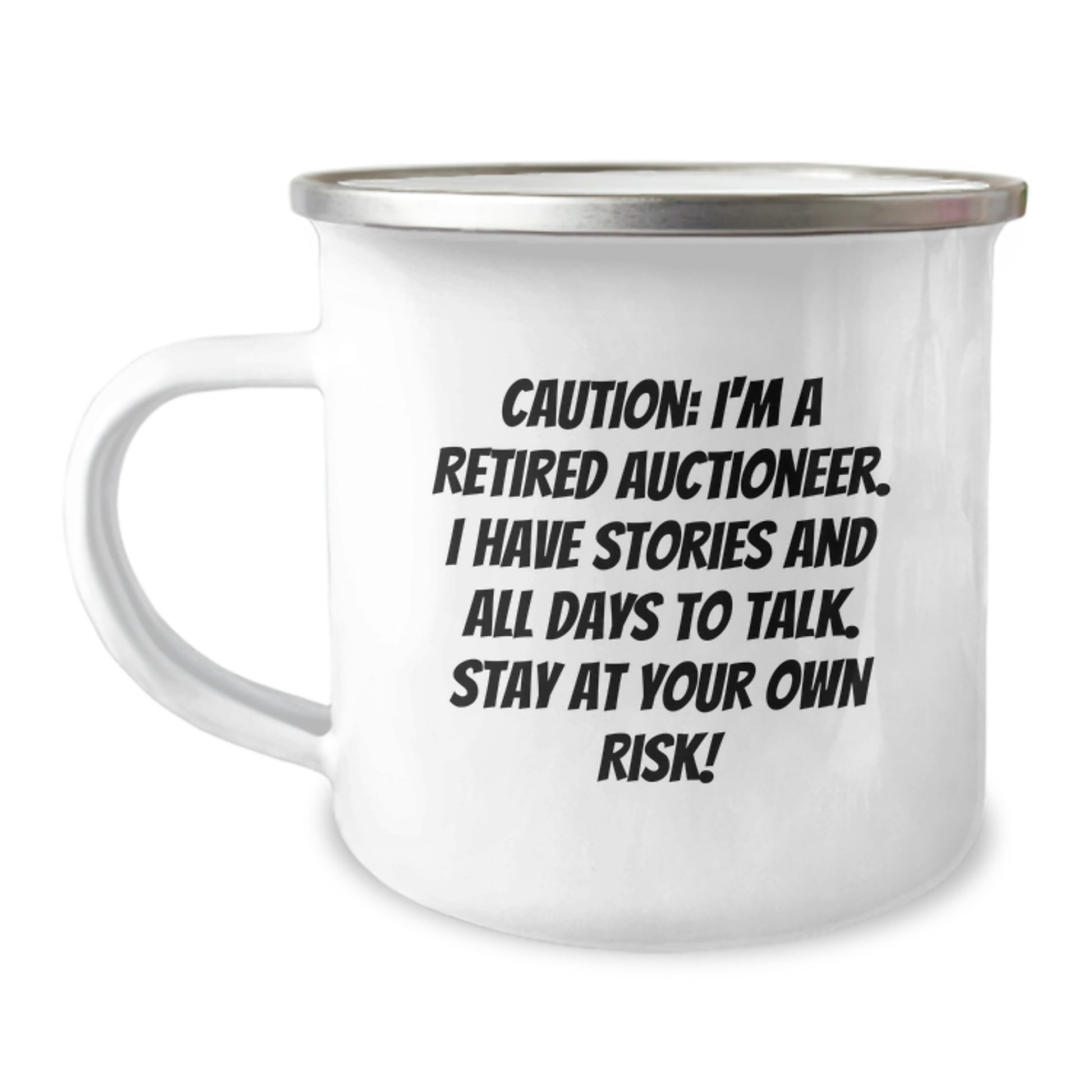 Funny Auctioneer Gifts from Men, Unique Auctioneer Christmas Unique Gifts for Friends, 12 oz Camping Mug with Retired Auctioneer Quote - Image 1