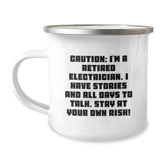 Funny Electrician Gifts from Friends for Men - Camping Mug with Caution - 12 oz Stainless Steel Mugs - Unique Christmas Memorable Presents - Image 1