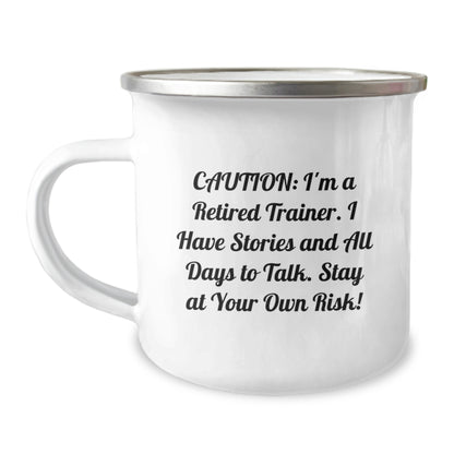 Funny Trainer Gifts from Men to Friends - I'm A Retired Trainer. I Have Stories And All Days To Talk. Stay At Your Own Risk! Christmas Unique Trainer Mug - Image 1