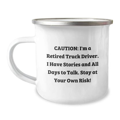 Funny Truck Driver Gifts from Friends for Him, Christmas Unique Mugs for Truckers, Camping Mug with 'I'm A Retired Truck Driver, I Have Stories...' - Image 1