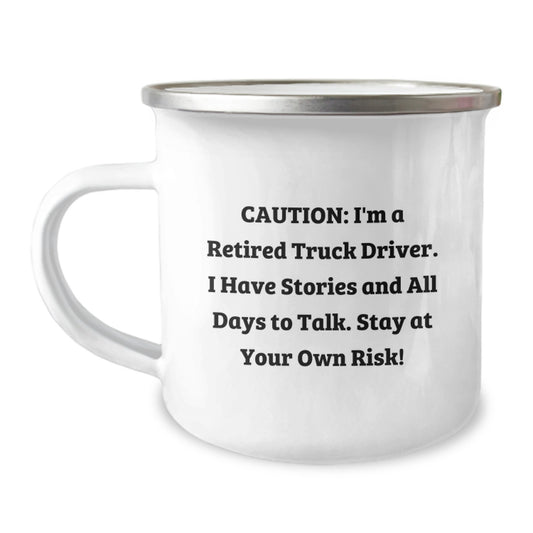 Funny Truck Driver Gifts from Friends for Him, Christmas Unique Mugs for Truckers, Camping Mug with 'I'm A Retired Truck Driver, I Have Stories...' - Image 1