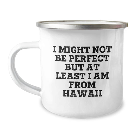Funny Hawaii Gifts for Friends and Family - Camping Mug with Inspirational Quote 'I Might Not Be Perfect But At Least I Am From Hawaii' - Unique Christmas Unique Gifts from Hawaii - Image 1