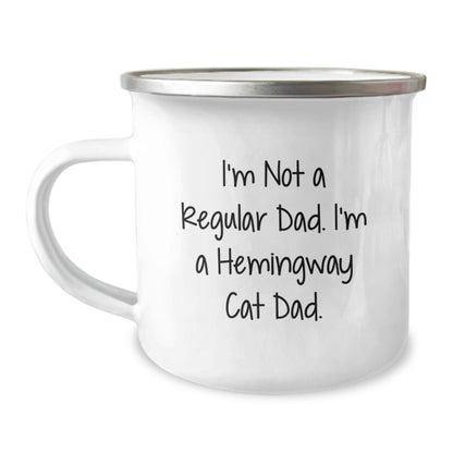 Funny Hemingway Cat Dad Camping Mug for Him Gifts from Friends and Family, Birthday Unique Gifts for Men, 'I'm Not A Regular Dad. I'm A Hemingway Cat Dad.' - Image 1