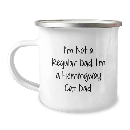 Funny Hemingway Cat Dad Camping Mug for Him Gifts from Friends and Family, Birthday Unique Gifts for Men, 'I'm Not A Regular Dad. I'm A Hemingway Cat Dad.' - Image 1