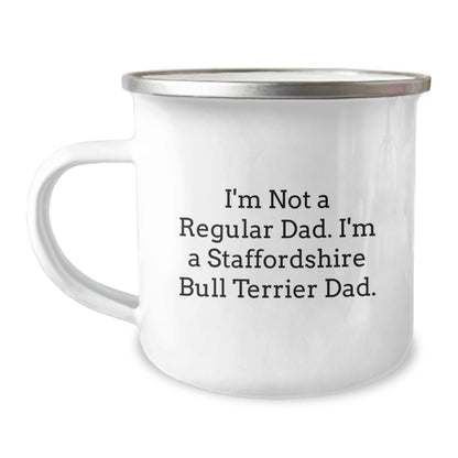 Funny Staffordshire Bull Terrier Dog Christmas Unique Gifts for Dad - 'I'm Not A Regular Dad' Camping Mug - Image 1