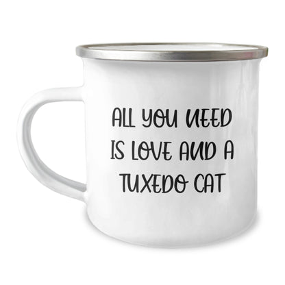 Gifts from Friends - Funny Tuxedo Cat Camping Mug for Men Women Family Christmas Unique - Image 1