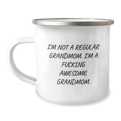 Funny Grandmom Camping Mug Gifts from Men to Grandmom for Christmas, I'm Not A Regular Grandmom. I'm A F--king Awesome Grandmom., Perfect Camping Mug for Grandmom - Image 1
