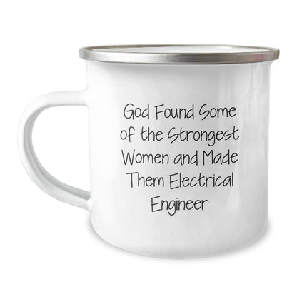 Funny Electrical Engineer Gifts for Him, Inspirational Quote - God Made Them Strong, Enamel Camping Mug for Coffee or Tea, Stainless Steel - Image 1
