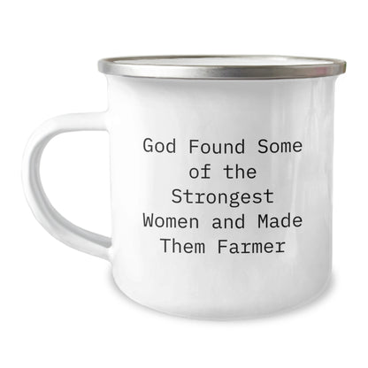 Funny Farmer Gifts from Friends for Men - Camping Mug - God Made Them Strong - Image 1