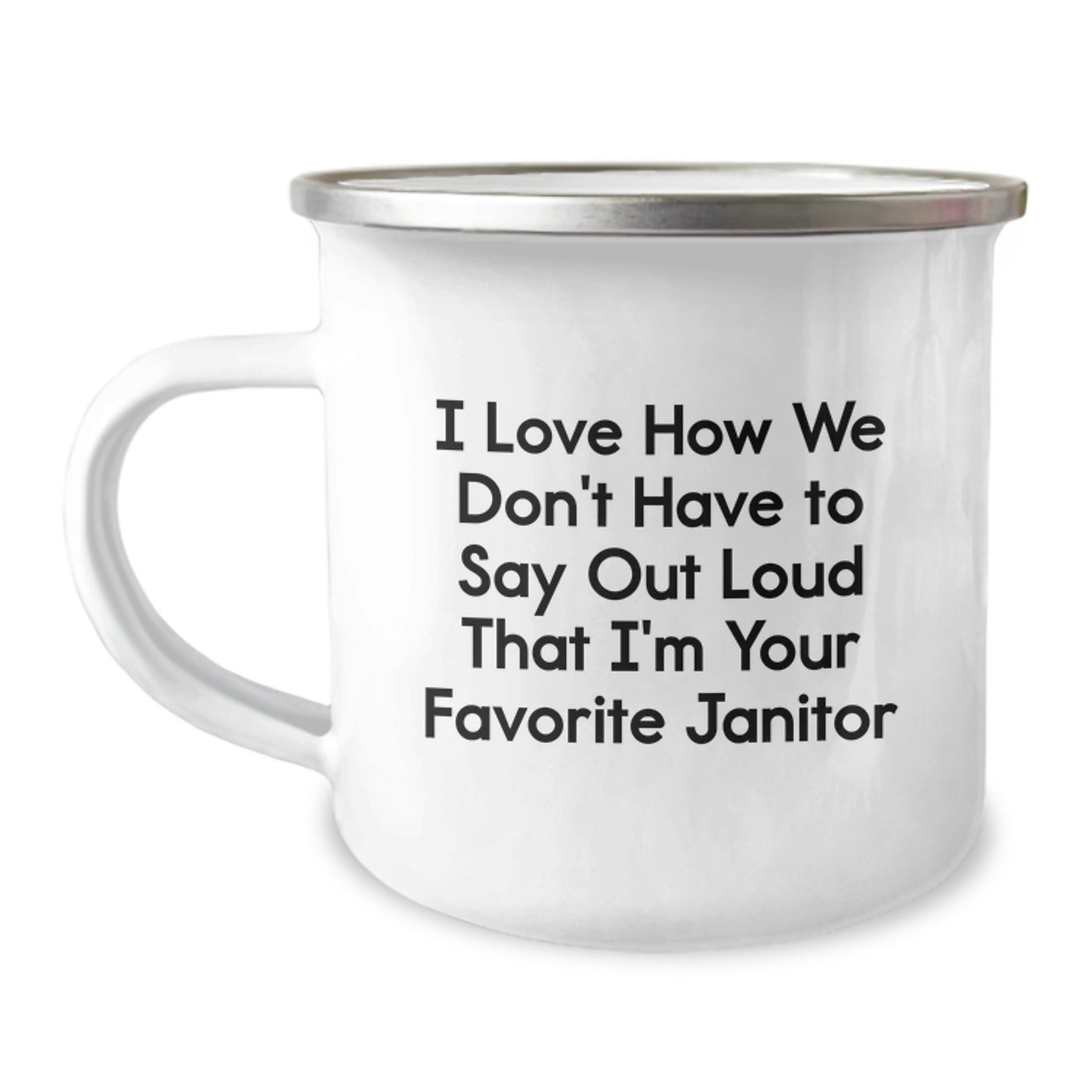 Funny Janitor Gifts, Camping Mug for Favorite Janitor, Gifts from Friends, 12 oz Stainless Steel - Image 1