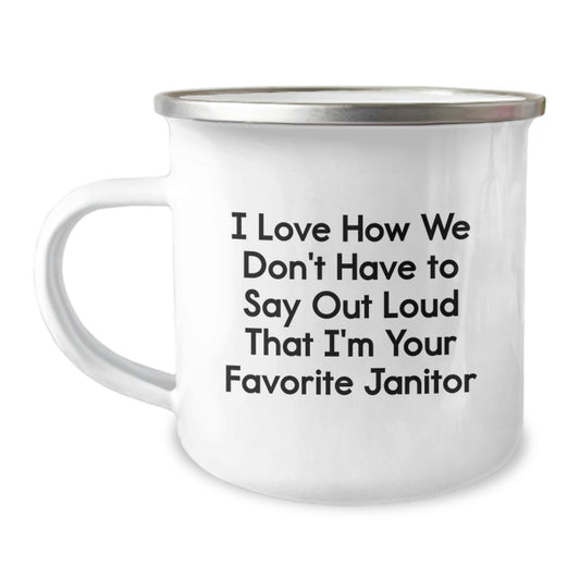 Funny Janitor Gifts, Camping Mug for Favorite Janitor, Gifts from Friends, 12 oz Stainless Steel - Image 1