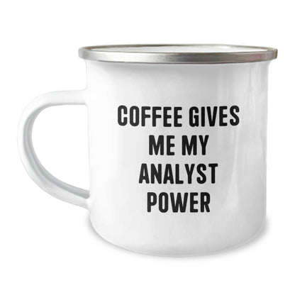 Funny Analyst Gifts, Camping Mug, Christmas Unique Presents for Men, Women, Friends, Coworkers from Family with Coffee Gives Me My Analyst Power Quote - Image 1