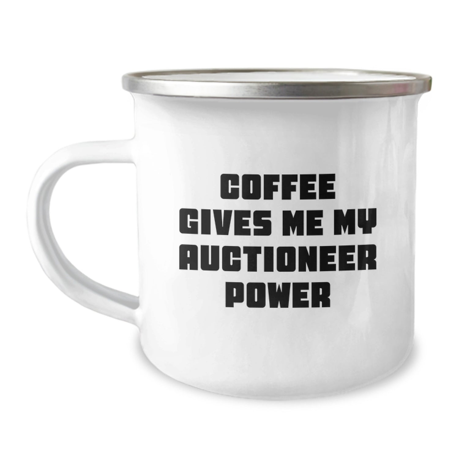 Funny Auctioneer Christmas Unique Gifts from Friends and Family - 'Coffee Gives Me My Auctioneer Power' - Unique Camping Mug for Auctioneer Men and Women - Image 1