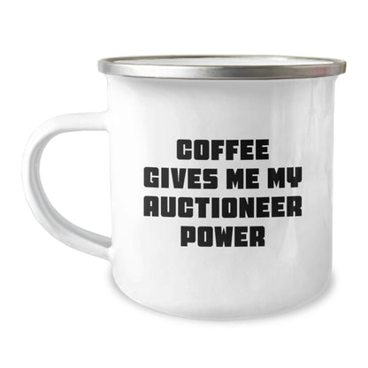 Funny Auctioneer Christmas Unique Gifts from Friends and Family - 'Coffee Gives Me My Auctioneer Power' - Unique Camping Mug for Auctioneer Men and Women - Image 1