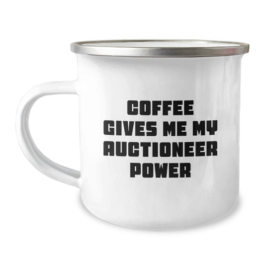 Funny Auctioneer Christmas Unique Gifts from Friends and Family - 'Coffee Gives Me My Auctioneer Power' - Unique Camping Mug for Auctioneer Men and Women - Image 1