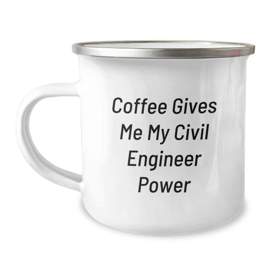 Funny Civil Engineer Gifts for Him or Her, Coffee Mug for Birthday, 'Coffee Gives Me My Civil Engineer Power' Mug, Stainless Steel Camping Mug, 12 oz - Image 1