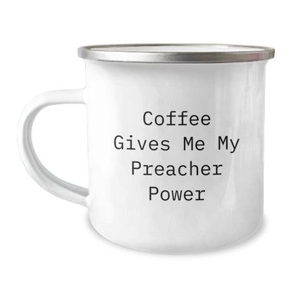 Funny Preacher Gifts from Friends, Unique Camping Mugs for Men Preacher, Christmas Unique Gifts - Coffee Gives Me My Preacher Power - Image 1