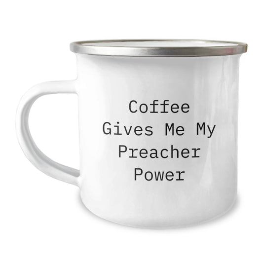 Funny Preacher Gifts from Friends, Unique Camping Mugs for Men Preacher, Christmas Unique Gifts - Coffee Gives Me My Preacher Power - Image 1