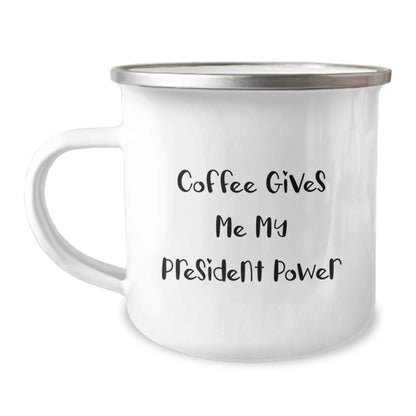 Funny President Gifts for Men Christmas Unique Ideas - Coffee Gives Me Power Camping Mug - Image 1
