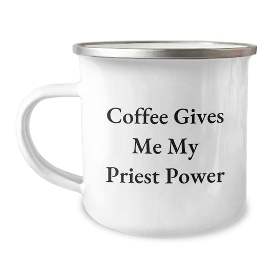 Funny Priest Gifts for Men from Friends - Coffee Gives Me My Priest Power Christmas Unique Mugs Camping Mug - Image 1
